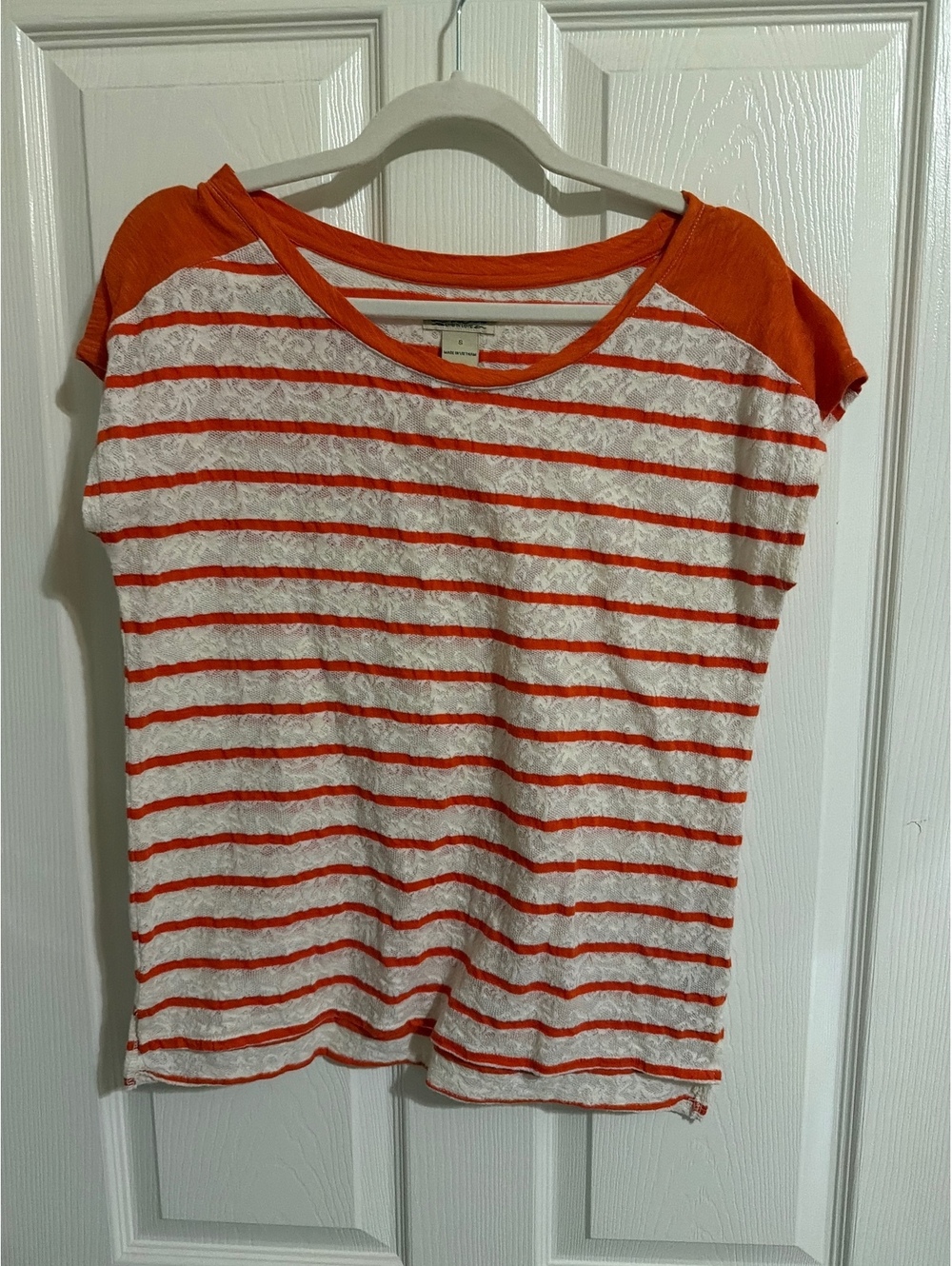 Lucky Brand Women's Striped Orange and White Short Sleeve Top Size S